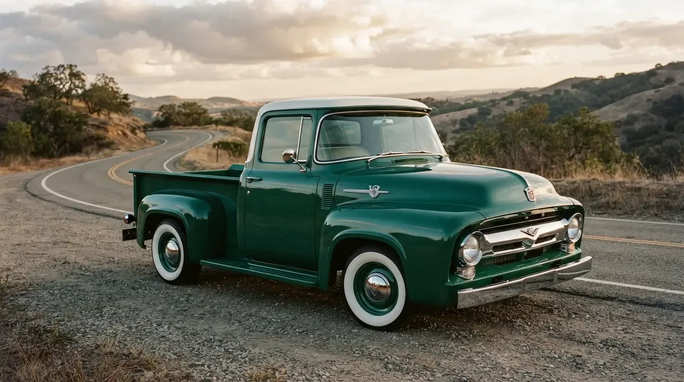 1956 Ford F-100 pickup truck, three-quarter front view