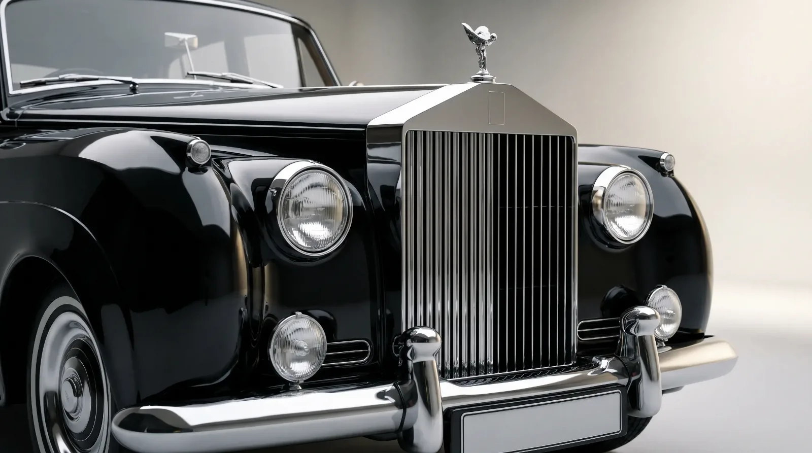 Classic Rolls-Royce chrome grille and mascot detail