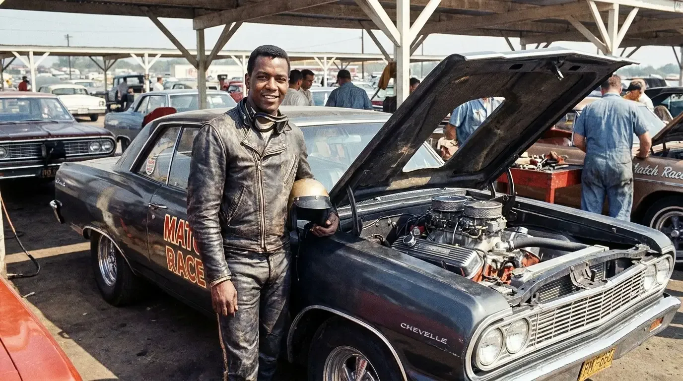 1964 Chevrolet Chevelle match racer — driver in the pits