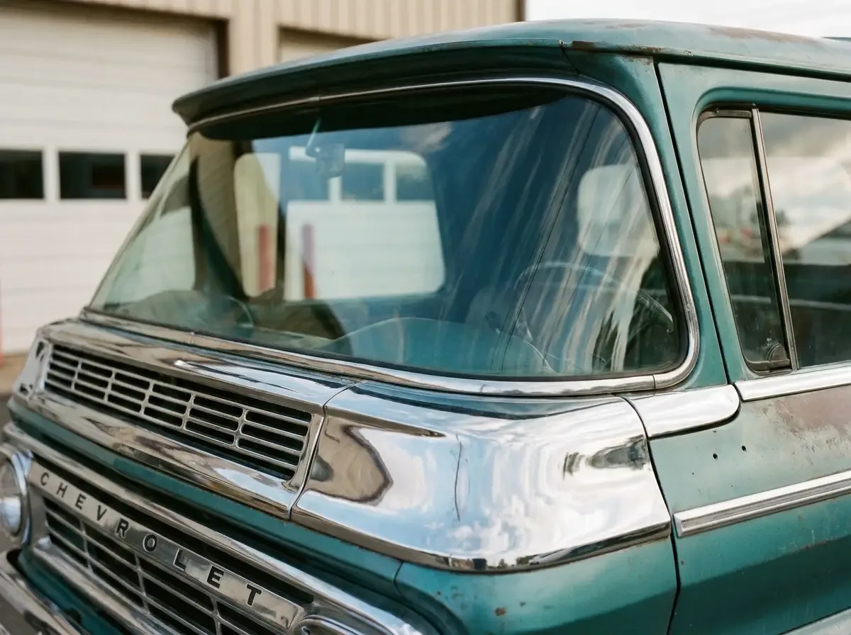 1961 Chevrolet C10 -- wraparound windshield front-end detail
