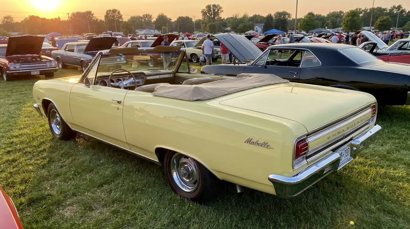 1965 Chevrolet Chevelle Malibu convertible — top down at a summer show