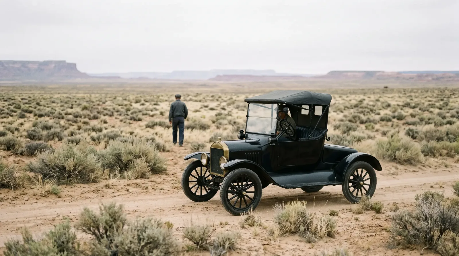 1914 Ford Model T runabout, on a desert dirt track