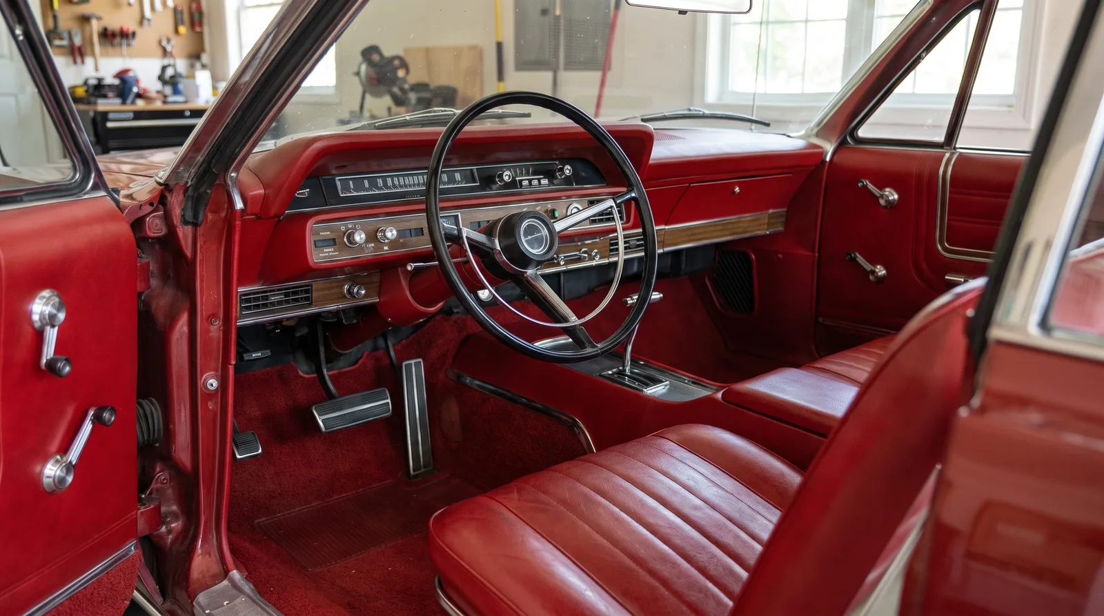 1966 Ford Galaxie 500 interior, dashboard and bucket seats