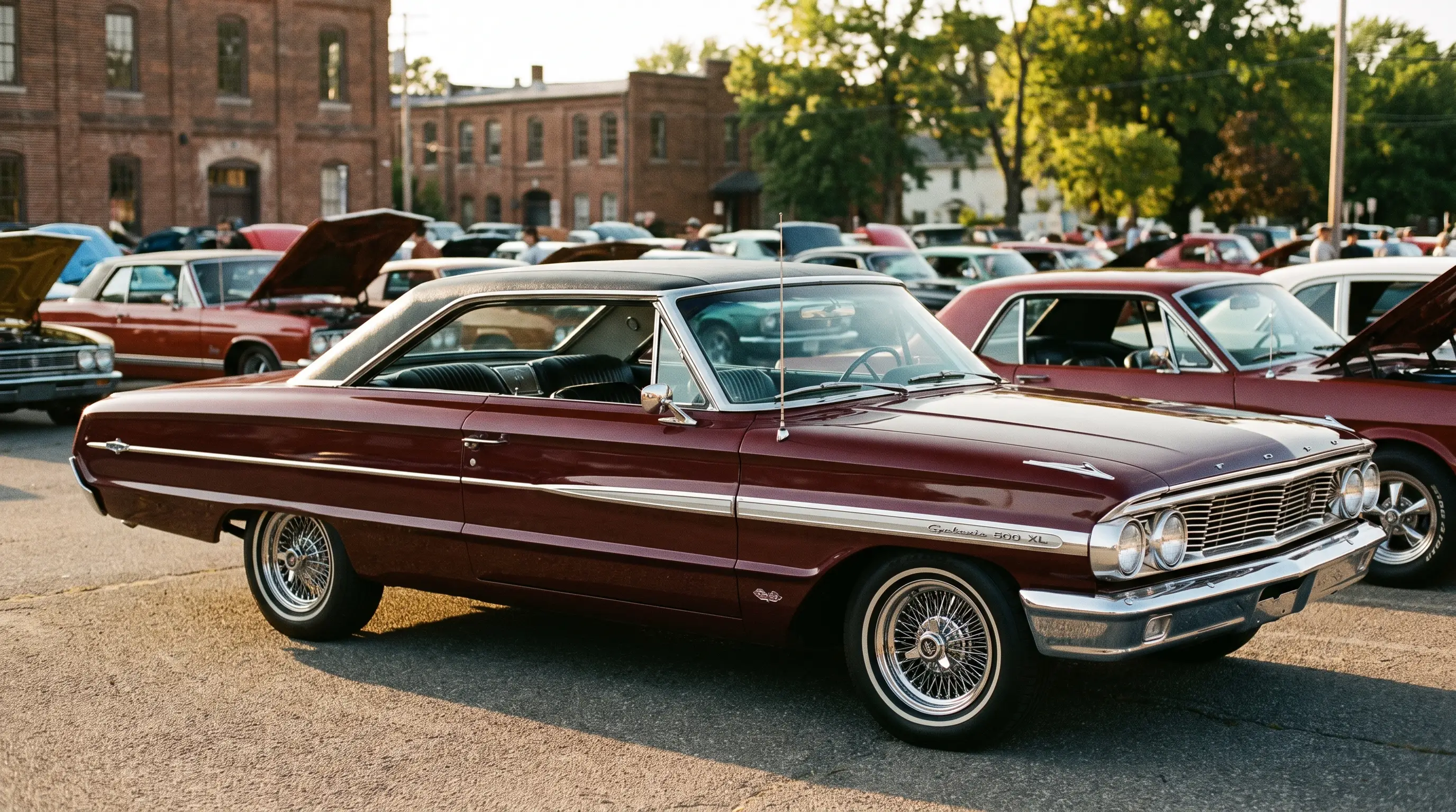 Ford Galaxie 500 XL parked outside a classic car club meet in warm daylight