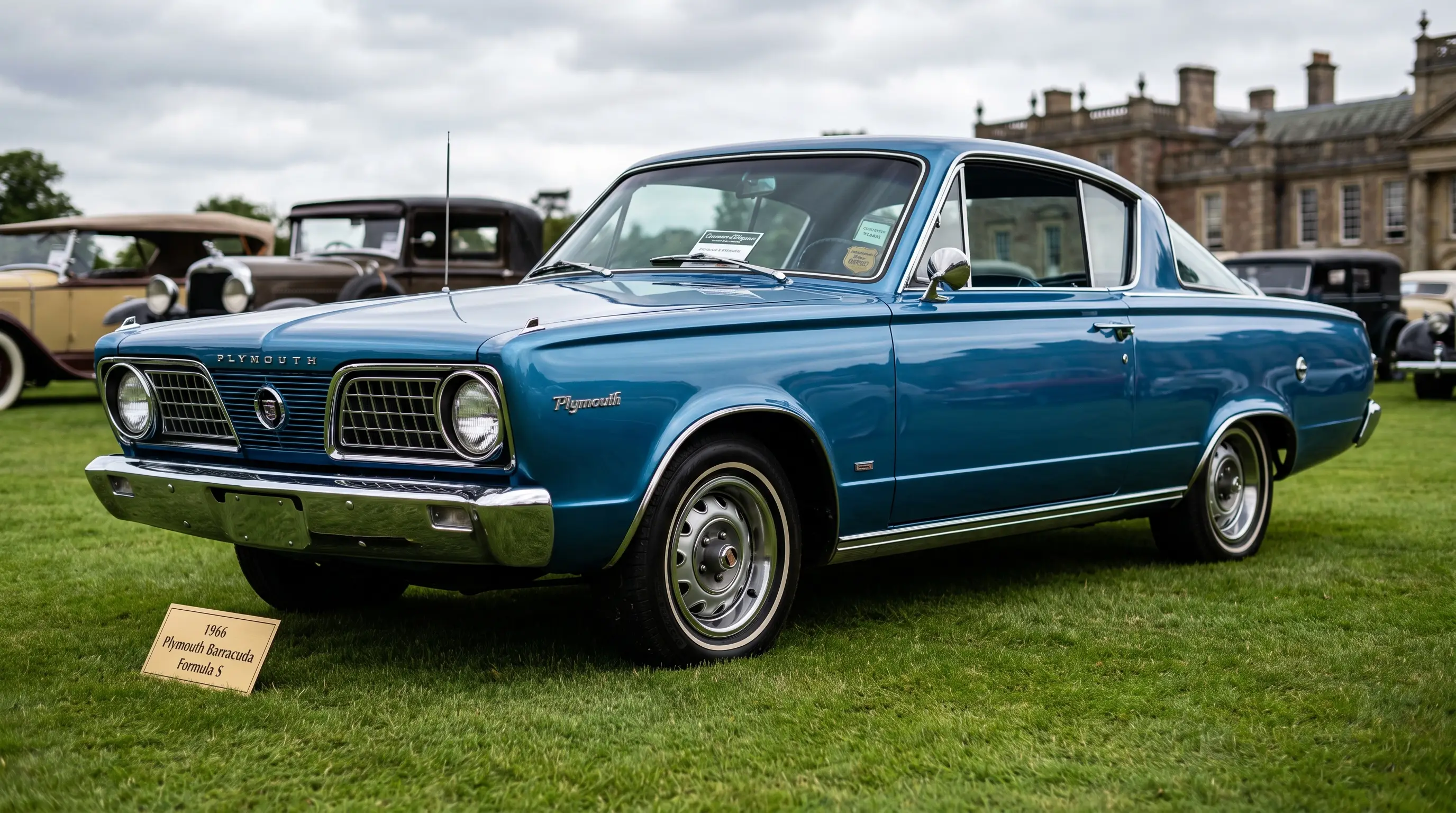 Pristine 1966 Plymouth Barracuda Formula S displayed at a classic car concours show