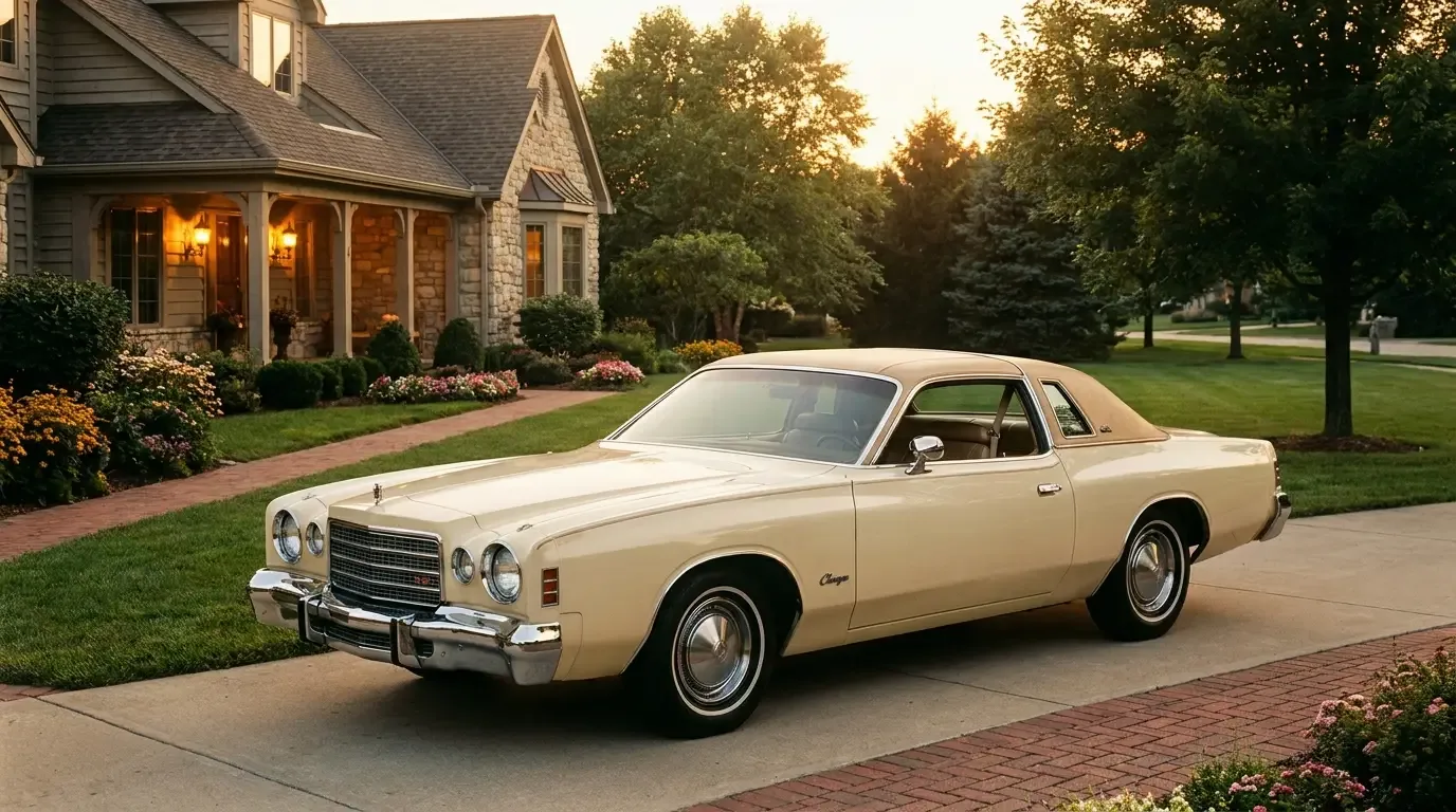 1976 Dodge Charger SE - suburban driveway at dusk