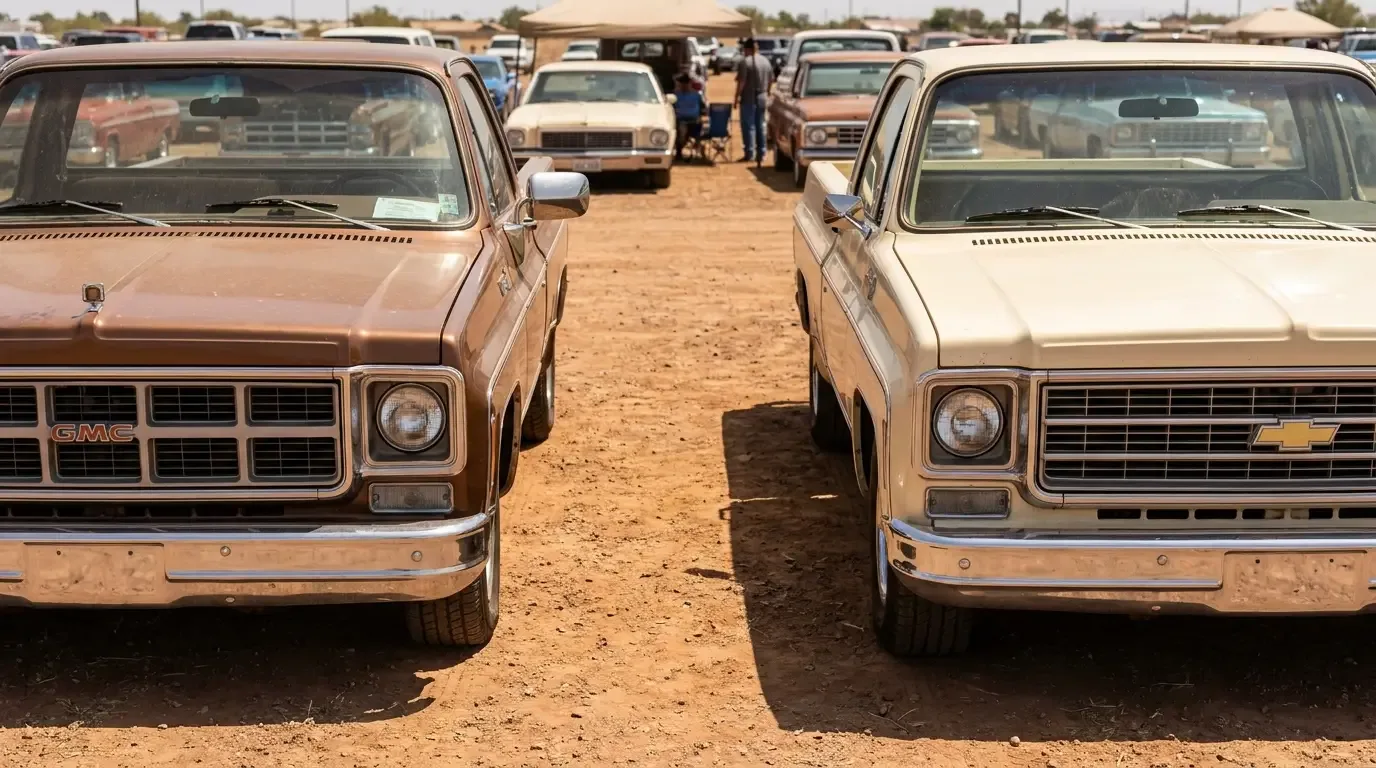 GMC Sierra Grande and Chevy C10 -- side by side grille comparison