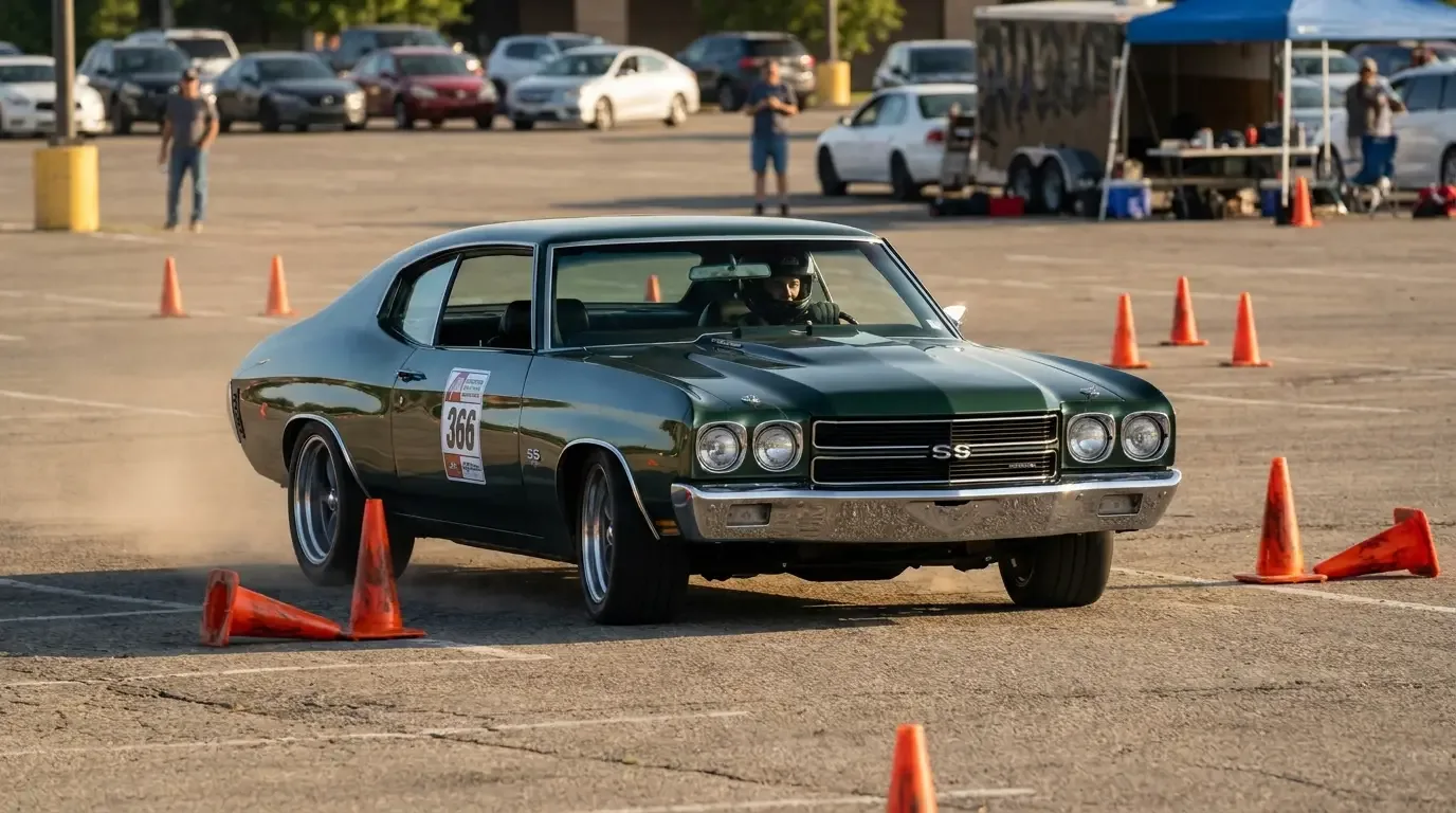 1970 Chevrolet Chevelle SS running a modern SCCA Solo autocross course