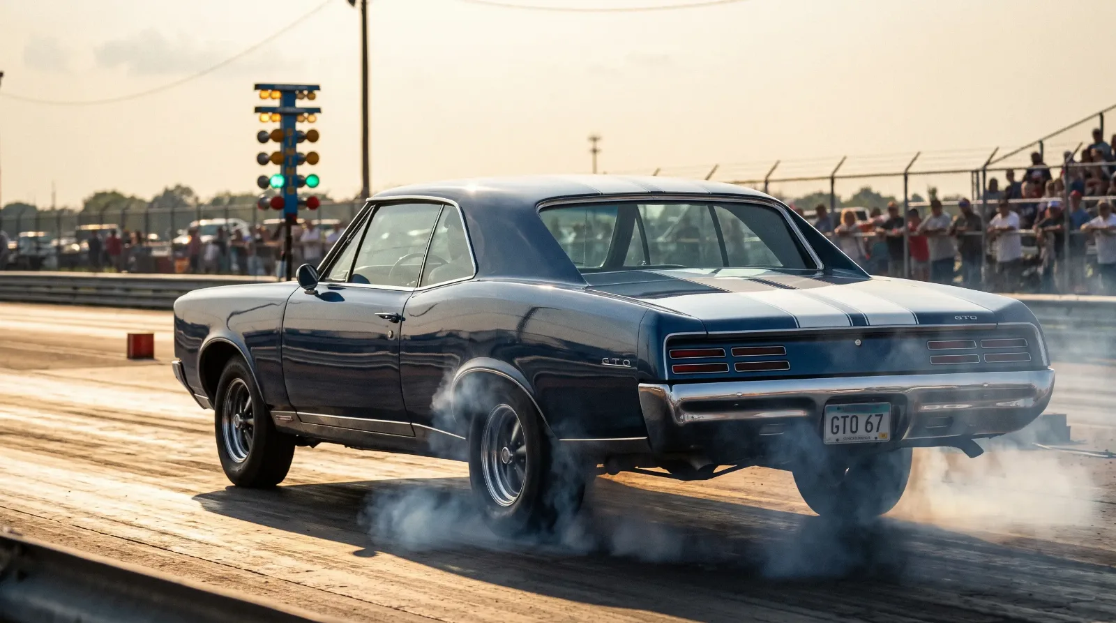1967 GTO drag strip launch rear tires