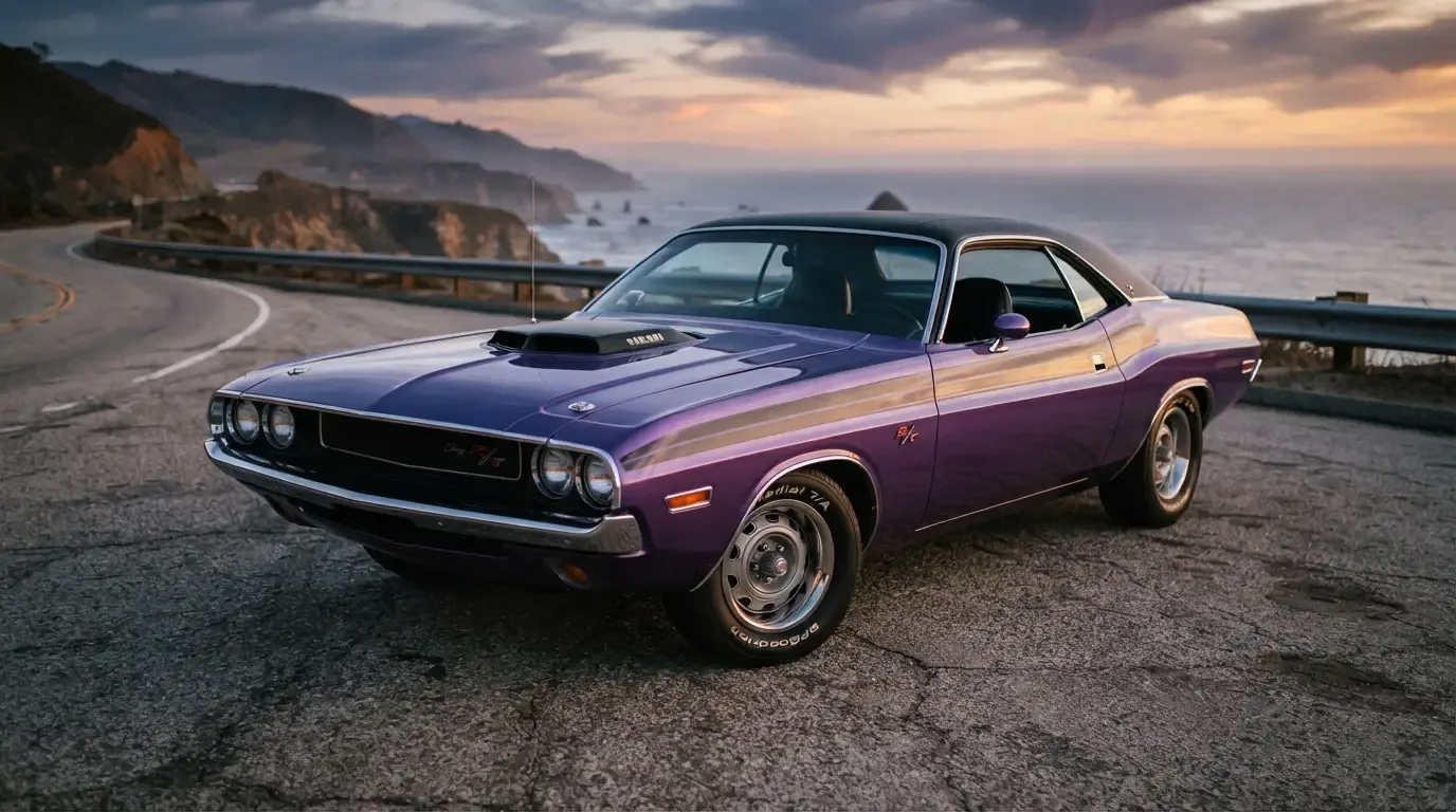 1970 Dodge Challenger R/T Hemi with shaker hood scoop, three-quarter front view
