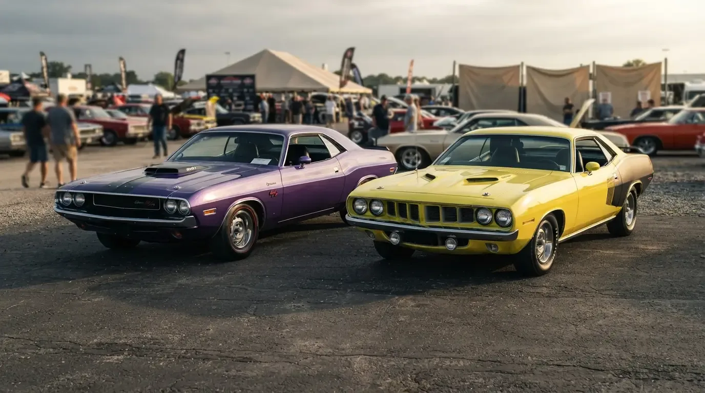 Hemi Dodge Challenger and Hemi Plymouth Barracuda at auction