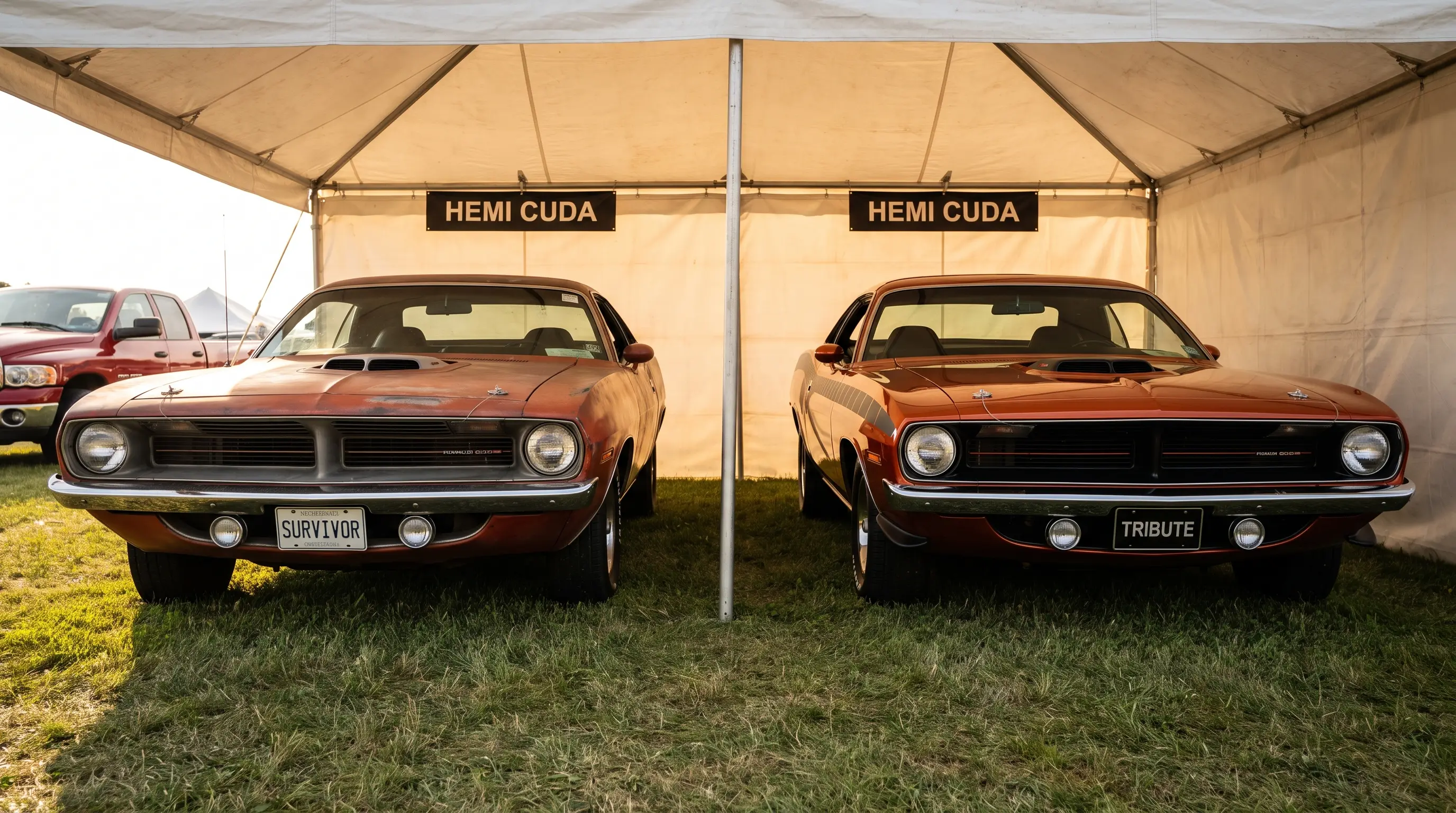 Real Hemi Cuda vs Tribute