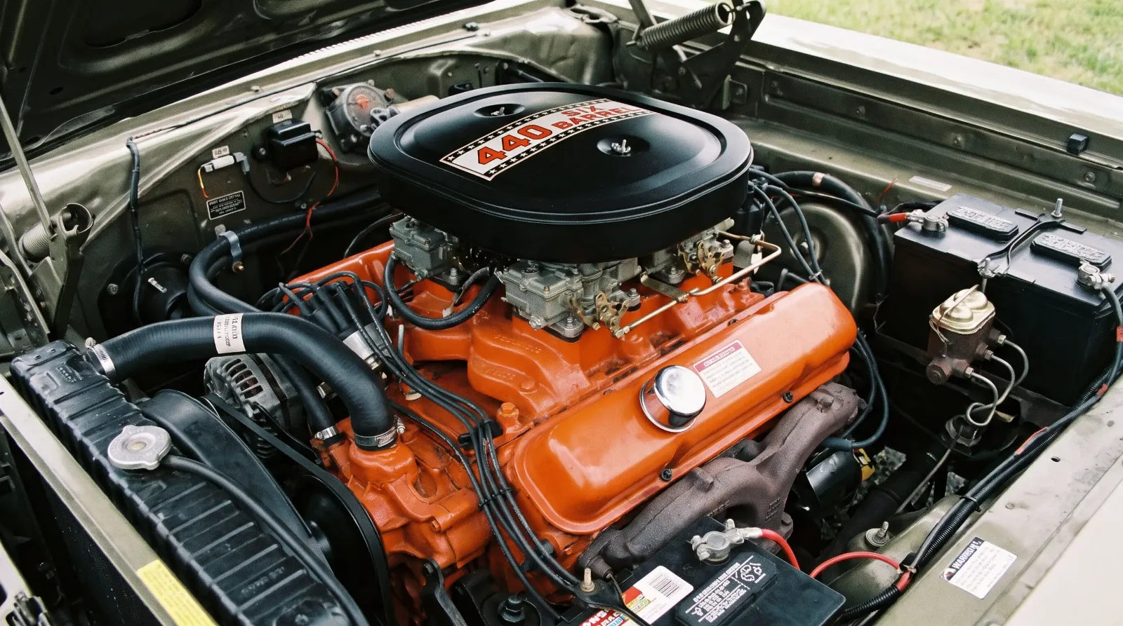 1970 Plymouth Road Runner 440 Six Barrel wedge engine bay illustrating the wedge cylinder-head design