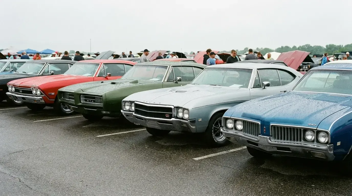 1968 A-body lineup — Chevelle, GTO, Skylark GS, and 442 side by side