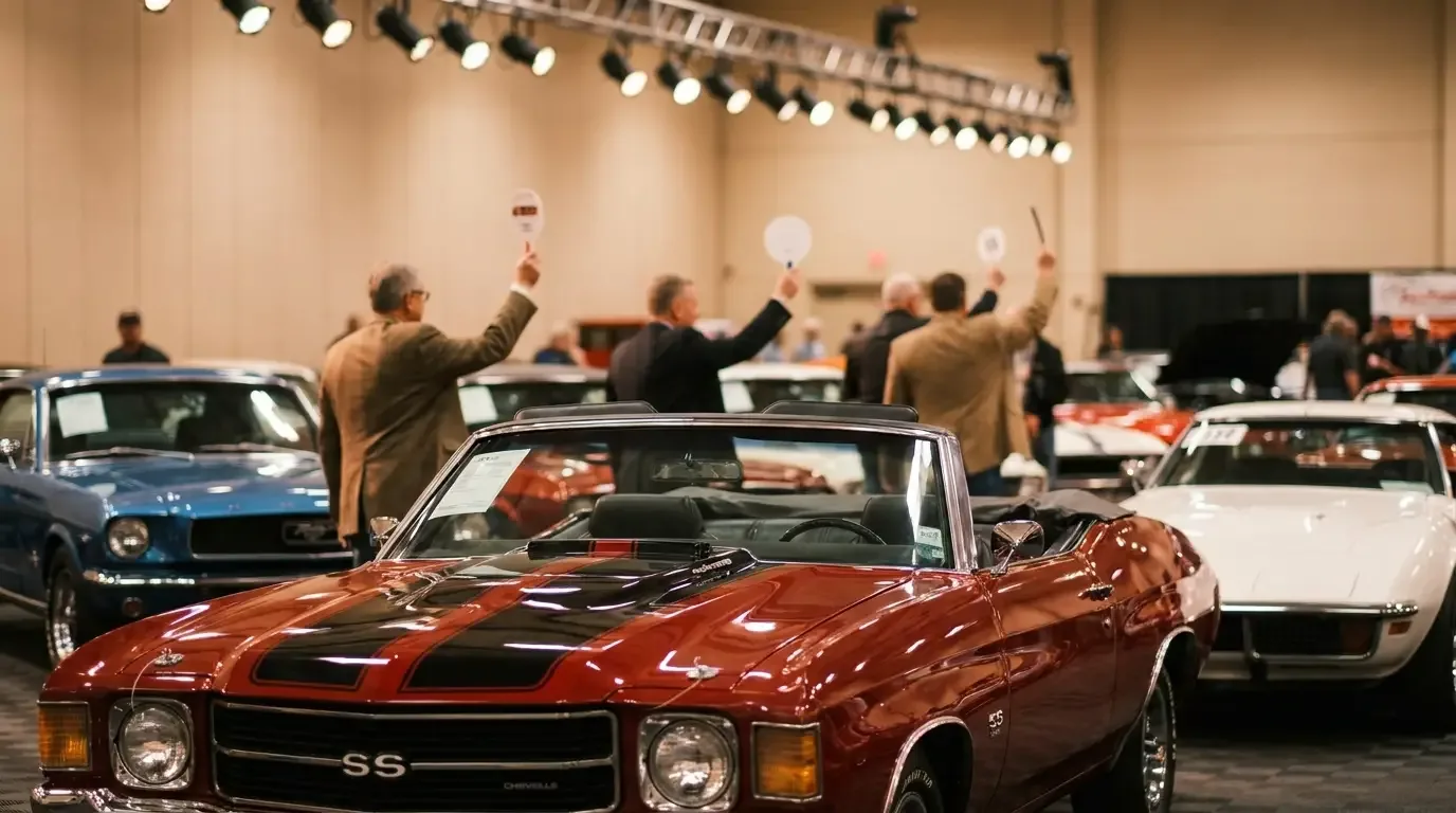 1970 Chevrolet Chevelle SS454 under spotlights at a collector car auction