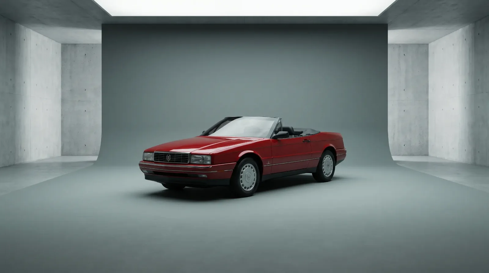 Pininfarina-bodied 1987 Cadillac Allante convertible in a minimalist Italian design studio under dramatic lighting