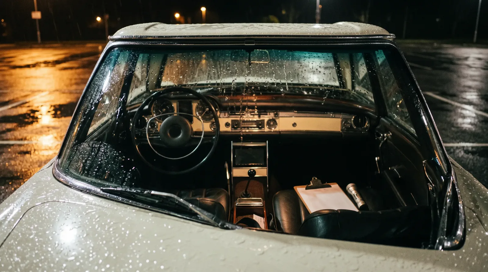 Night inspection in the rain with a 1969 Mercedes-Benz 280 SL