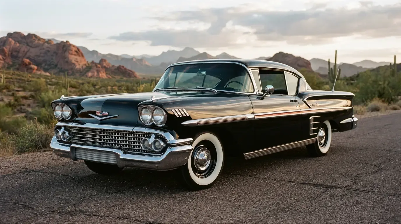 1958 Chevrolet Impala jet-age styling, three-quarter front view