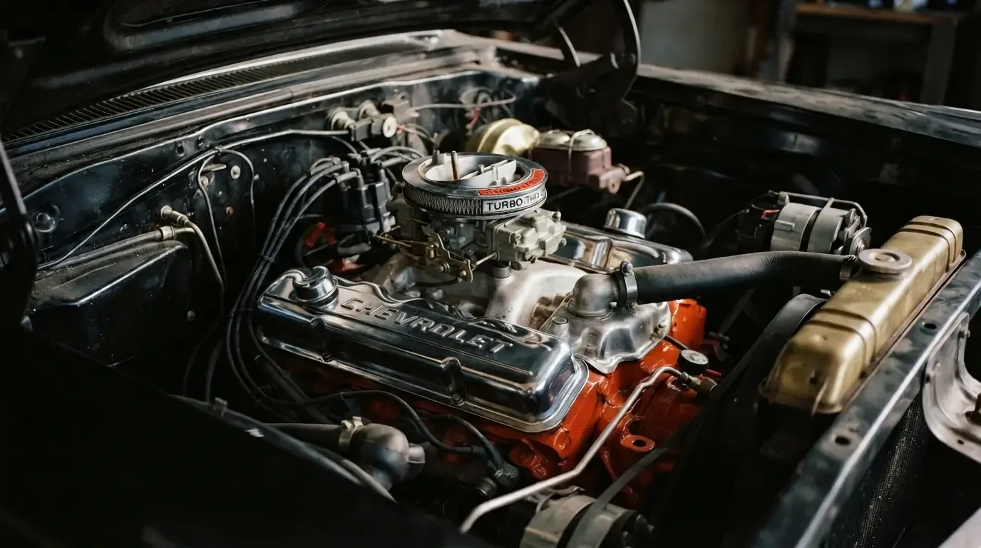 Classic Chevrolet 348 W-Engine V8 big-block engine bay close-up