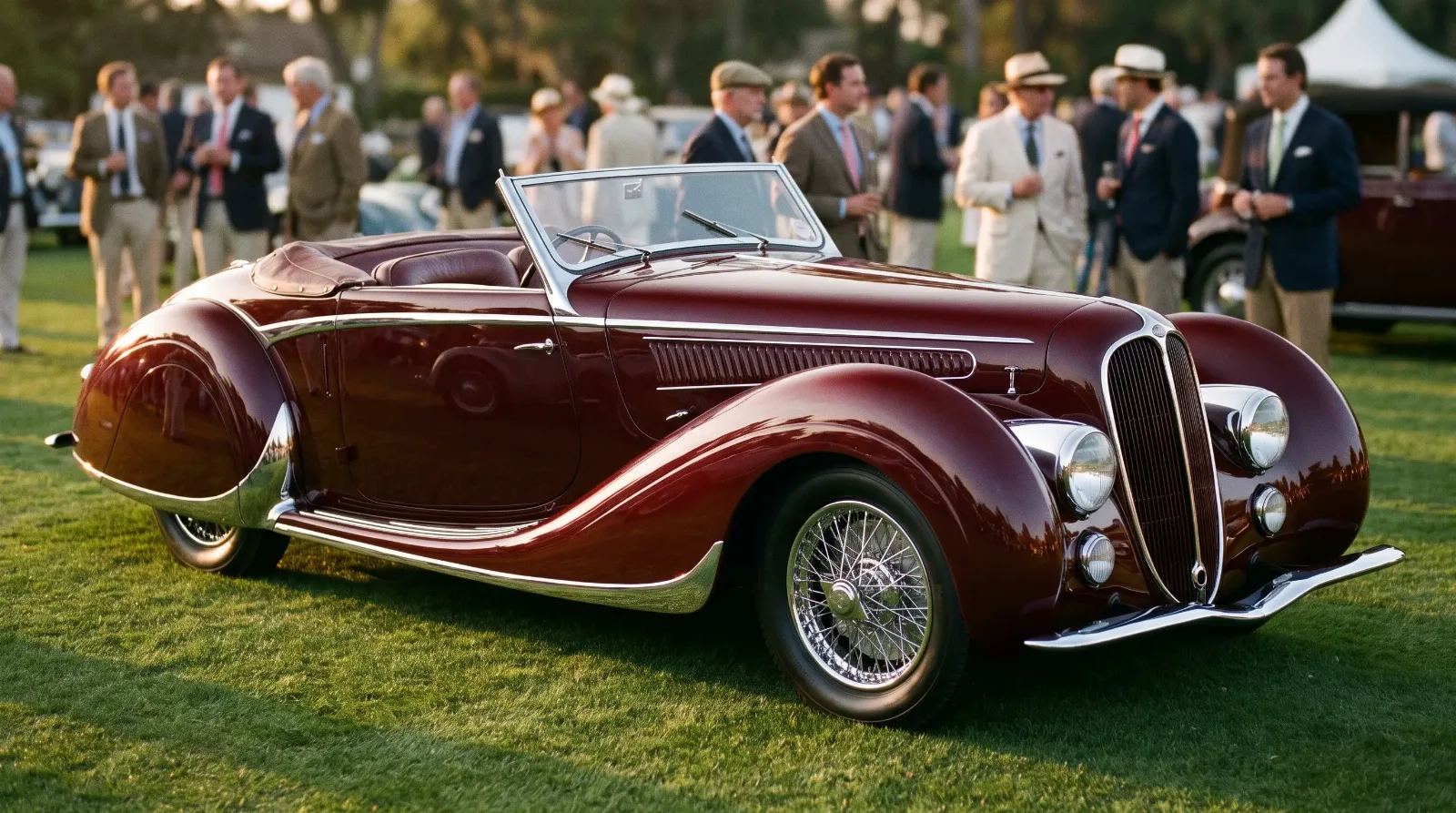 Pre-war coachbuilt luxury car on a concours lawn