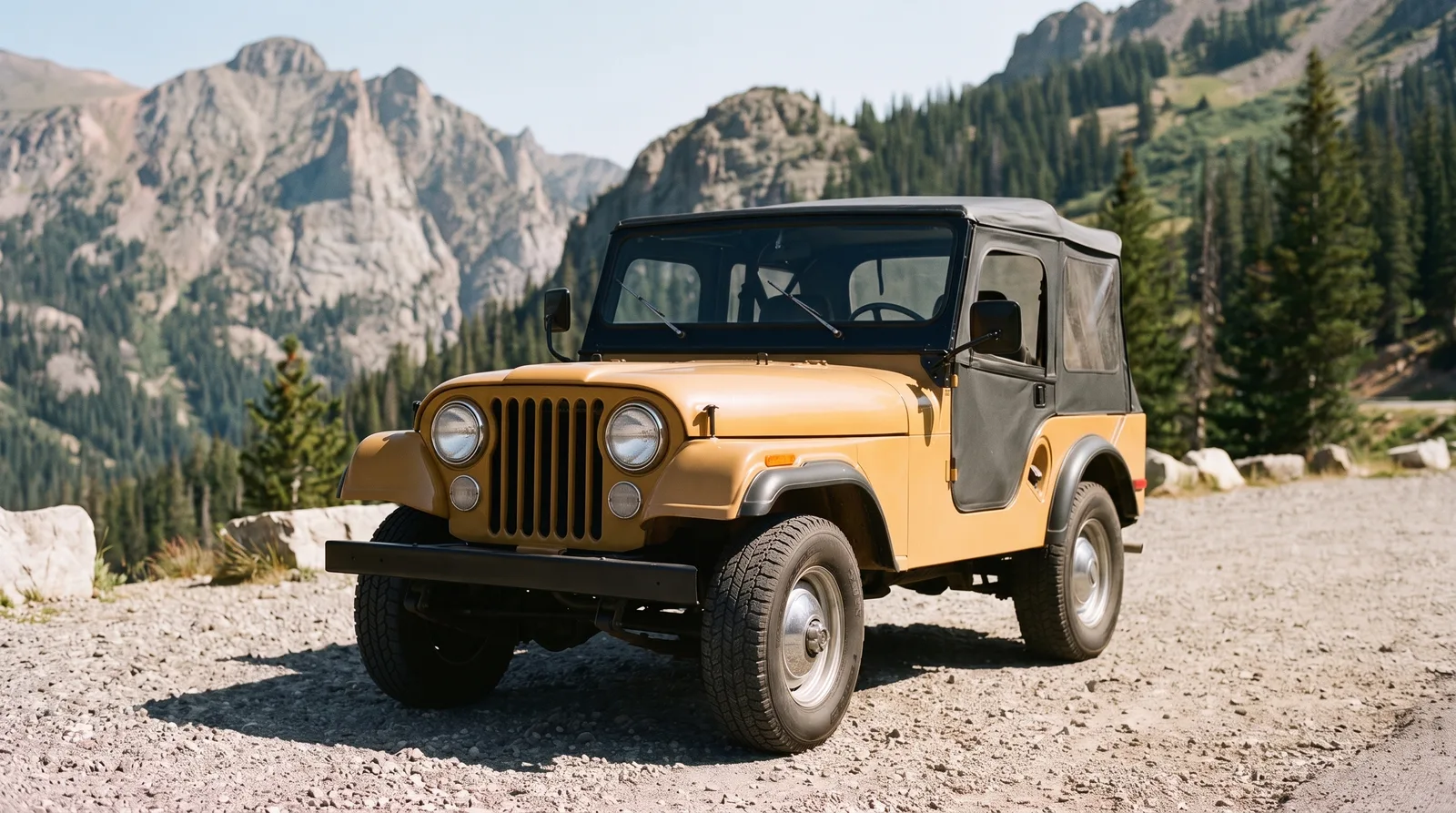 1972 Jeep CJ-5, gravel pull-out on a mountain pass