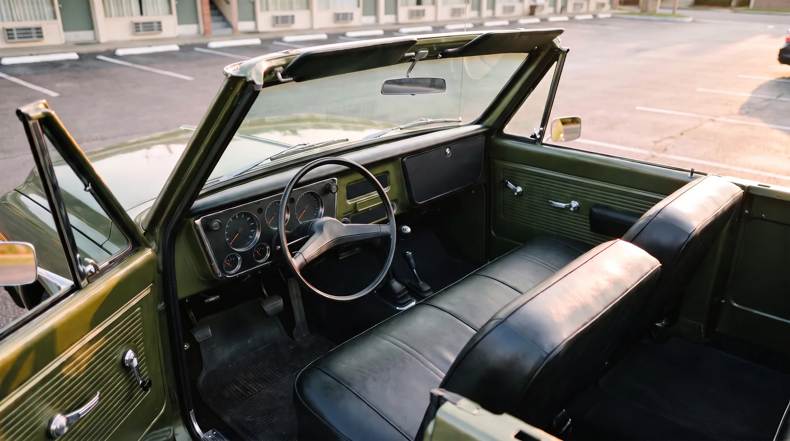 1969 Chevrolet K5 Blazer, open-top cab and painted dash