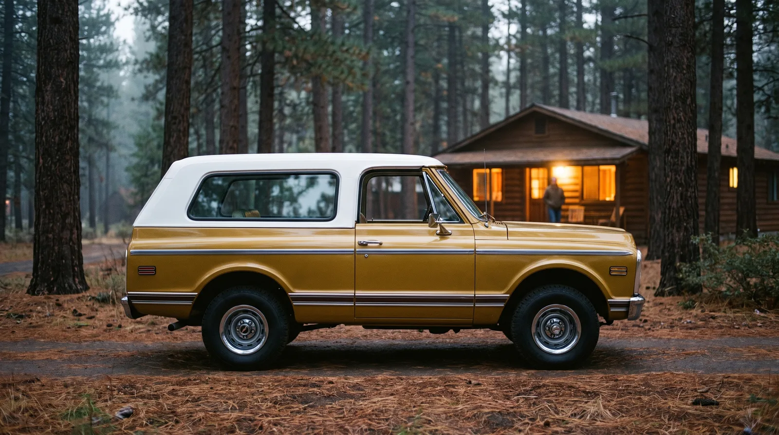 1972 Chevrolet K5 Blazer CST, profile on a forest road