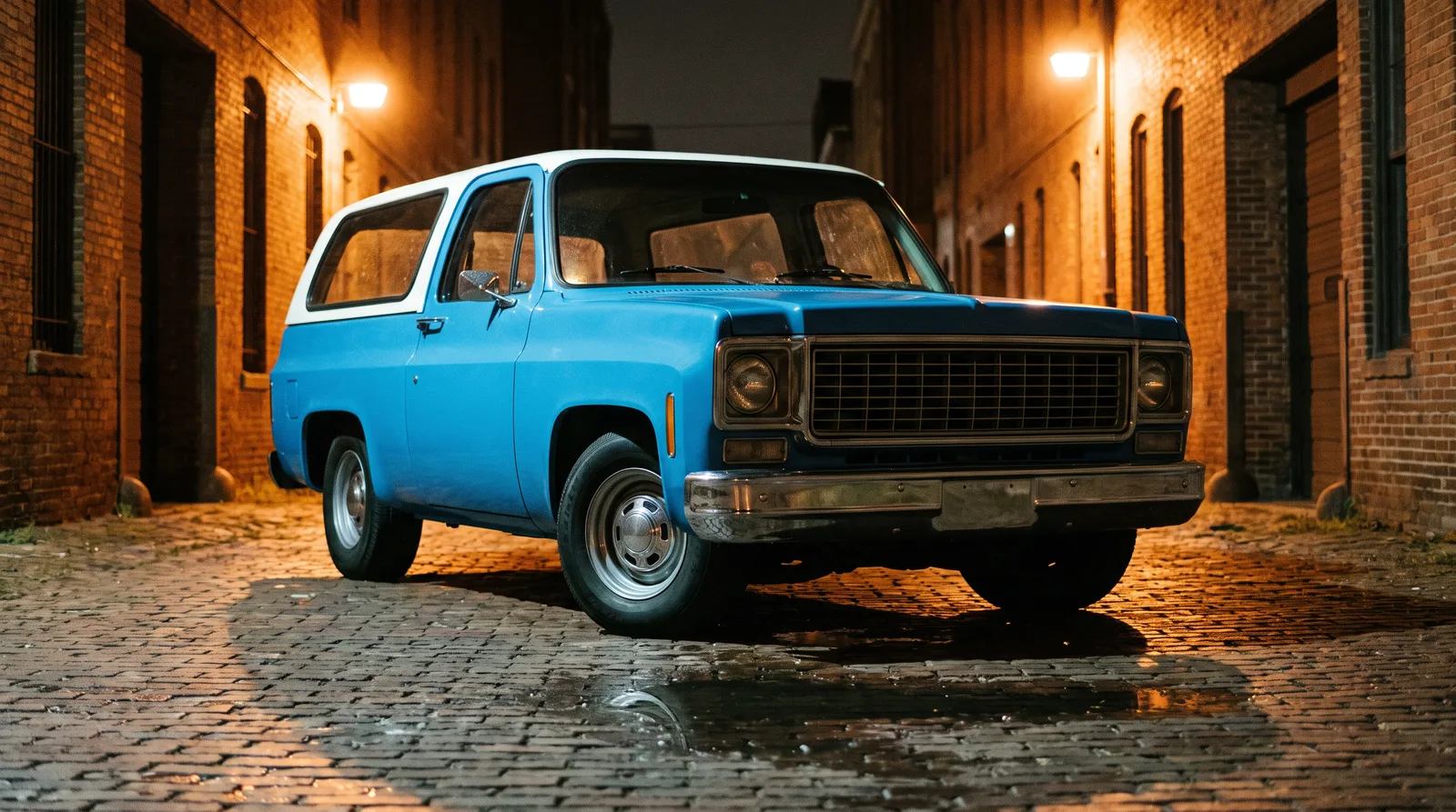1973 Chevrolet K5 Blazer 2WD, in a brick alley at night