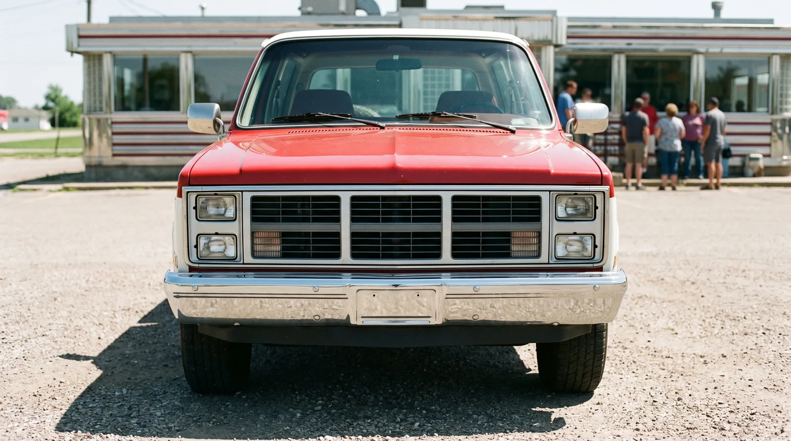 1985 GMC Jimmy, head-on at a roadside diner