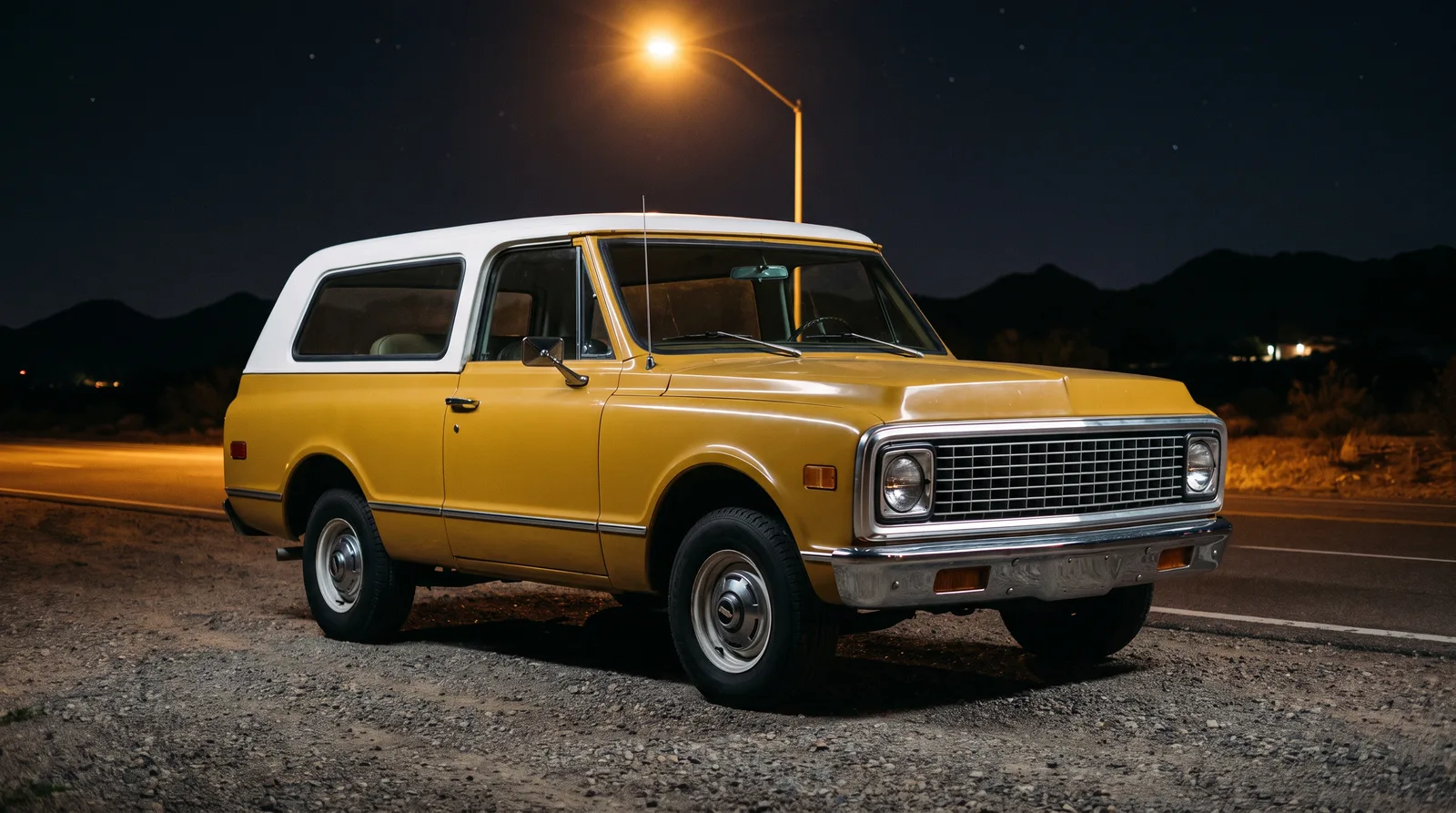 1972 Chevrolet K5 Blazer, night on a desert highway