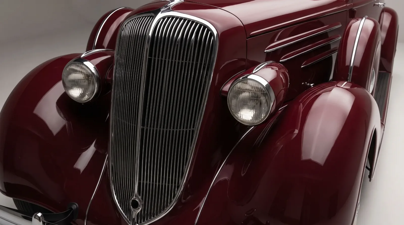 Art Deco 1930s luxury car grille and pontoon fenders