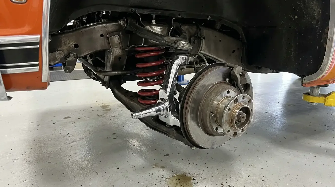 C10 drop spindle -- shortened front coil spring installed