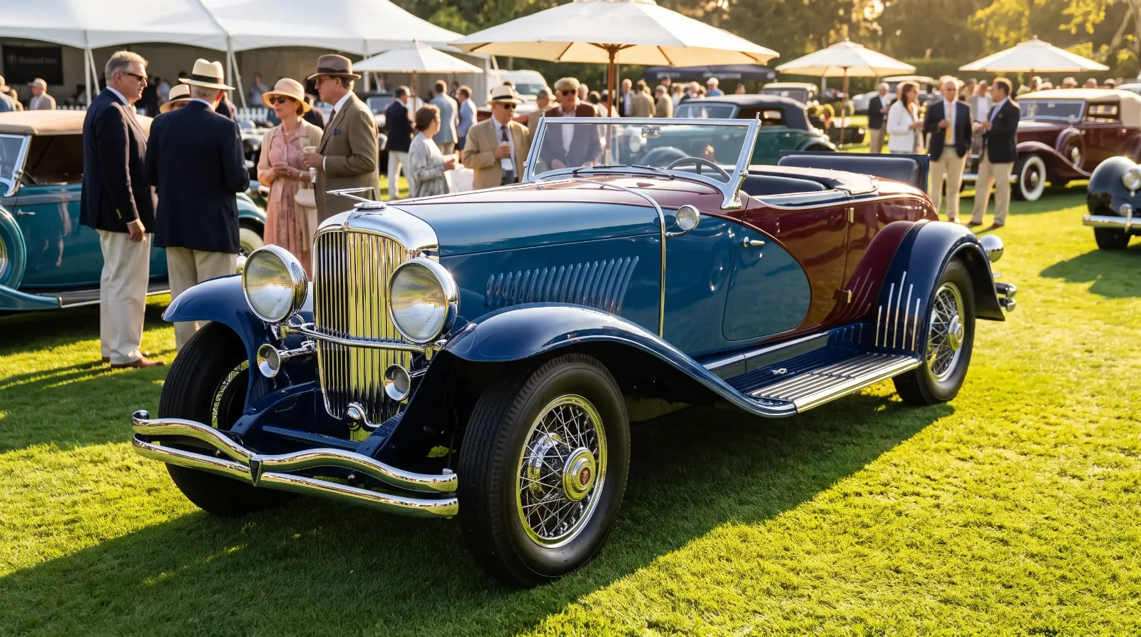 1930s Duesenberg Model J coachbuilt classic displayed on a concours auction lawn