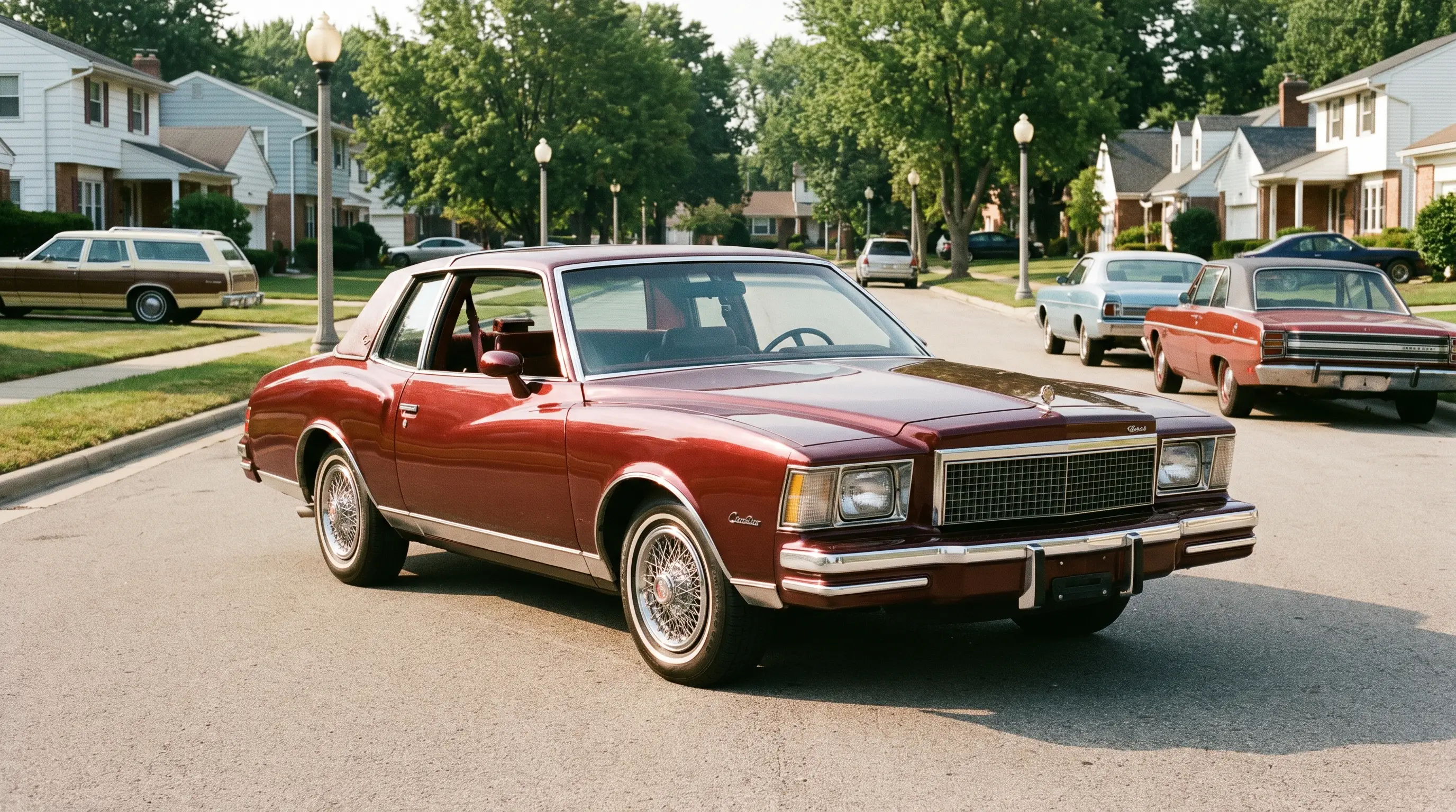 1978 Chevy Monte Carlo cruising a sunny suburban boulevard