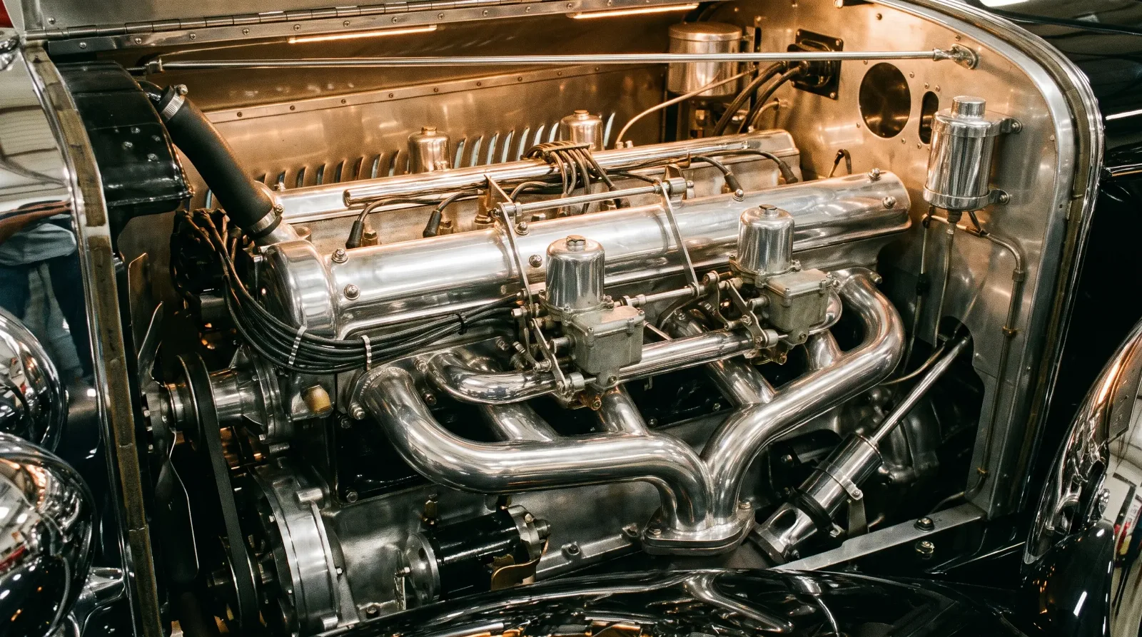 Duesenberg Model J DOHC straight-eight engine detail