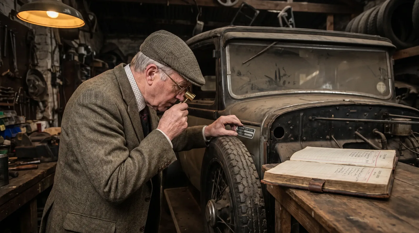 specialist verifying chassis number against factory ledger