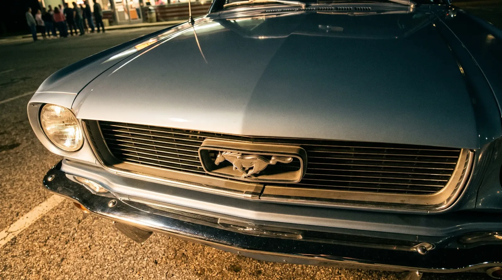 1966 Ford Mustang grille, corral and horse at a diner