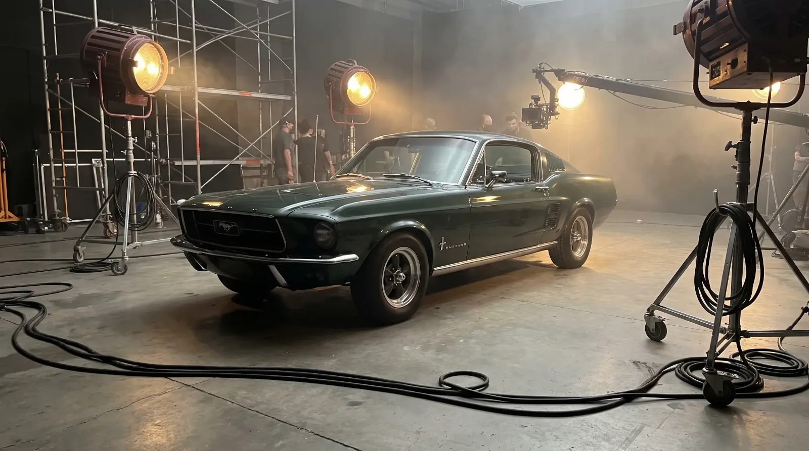 Classic Ford Mustang on a film-set soundstage