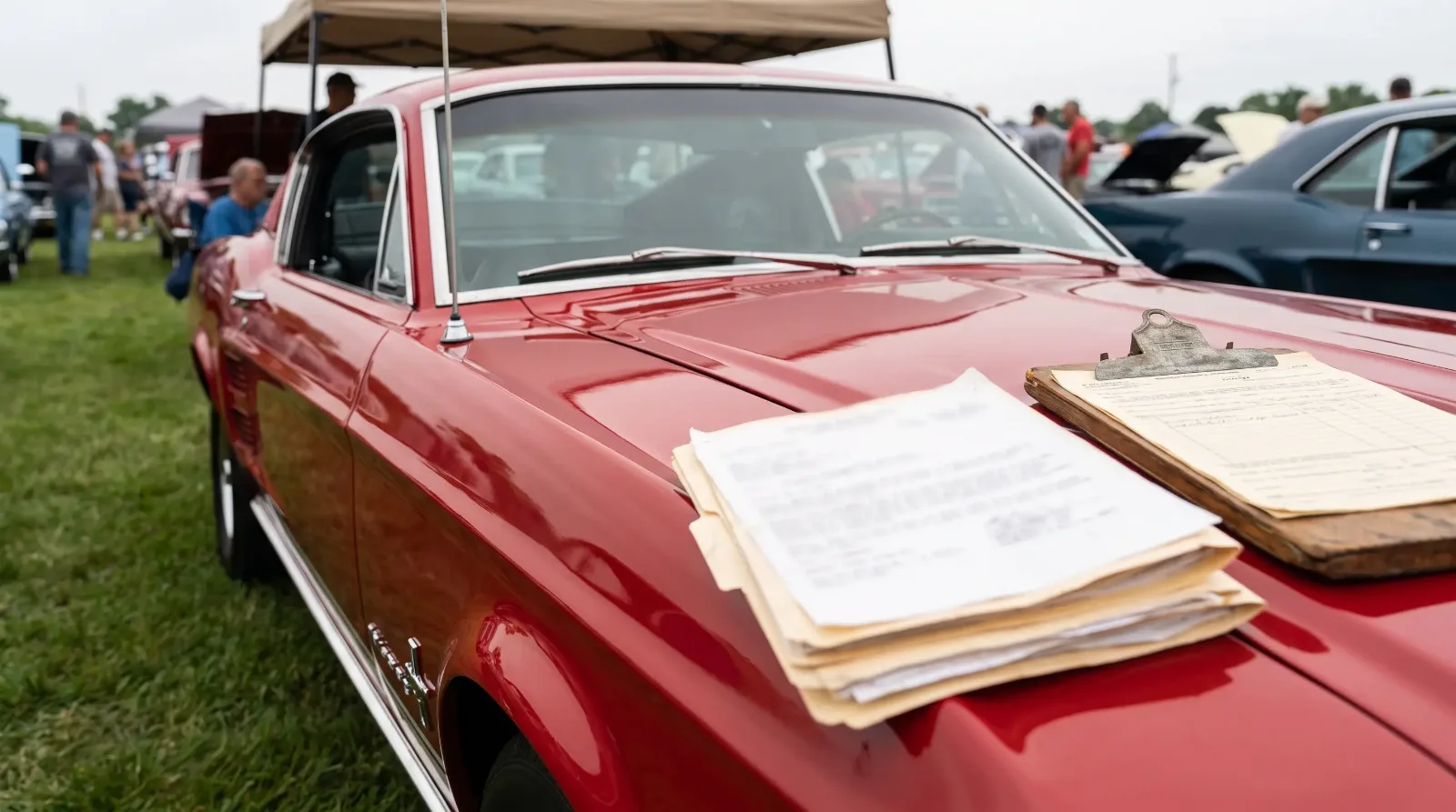 Classic Ford Mustang with provenance paperwork on the fender
