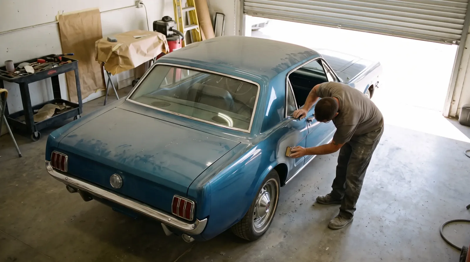 1965 Ford Mustang hardtop, side cove worked in a body shop