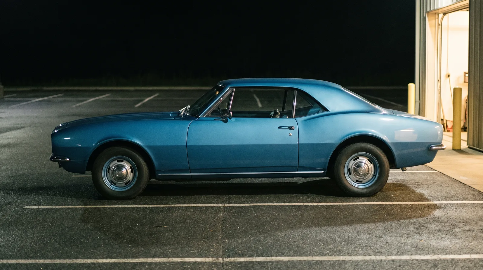 1967 Chevrolet Camaro coupe, empty parking lot at night