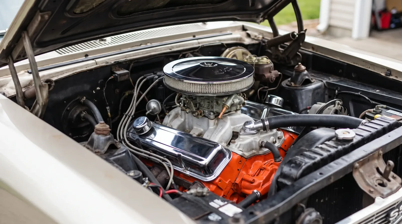 L79 327 small-block V8 engine bay detail in a 1966 Chevrolet Chevy II Nova SS