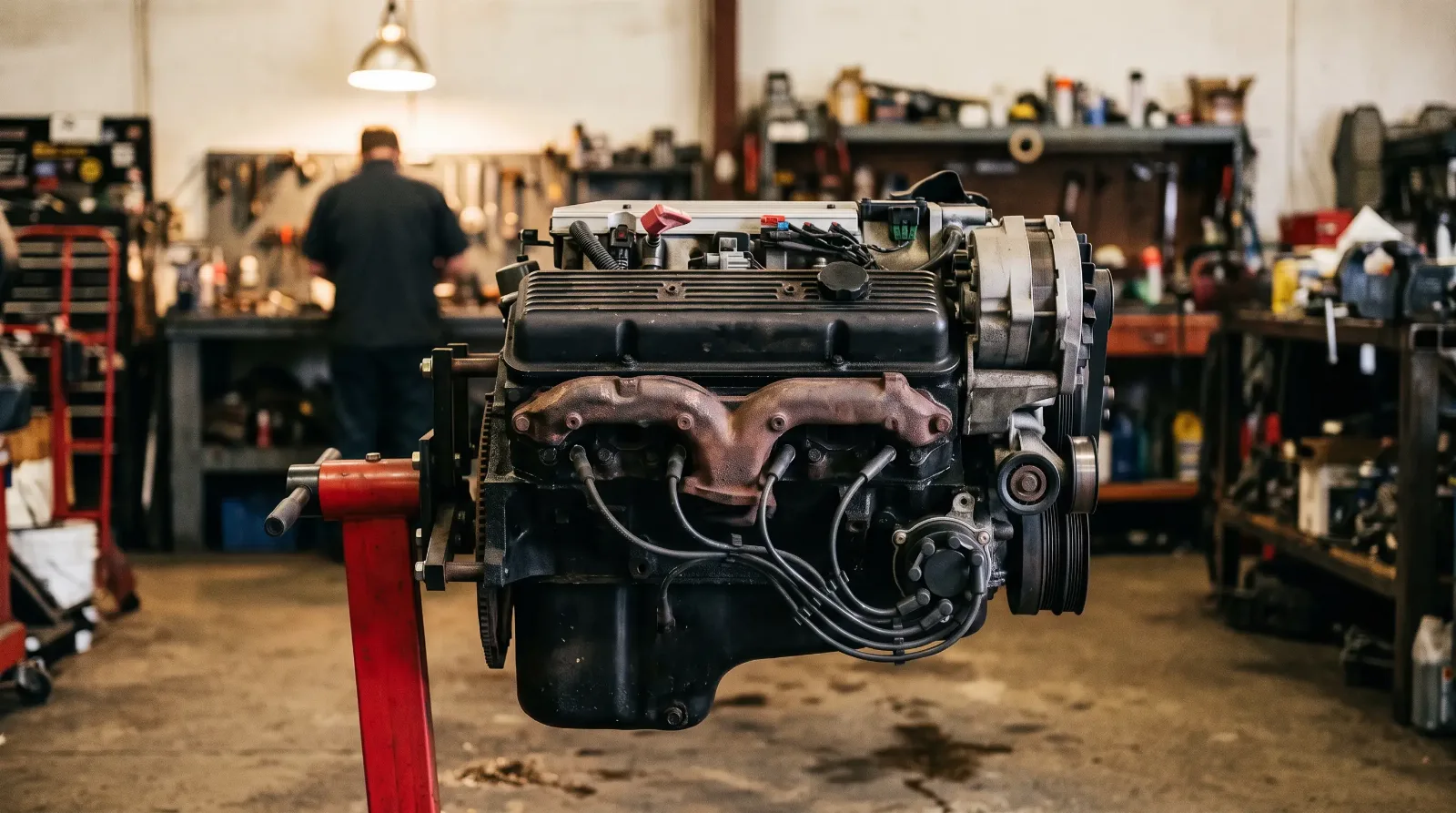 1993 Chevrolet Camaro Z28 LT1, engine on a workshop stand
