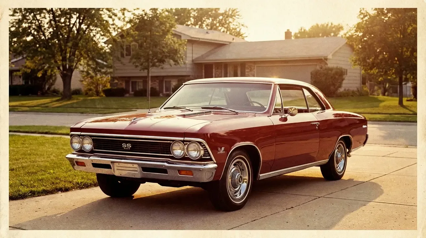 1966 Chevrolet Chevelle SS — vintage advertisement style driveway shot