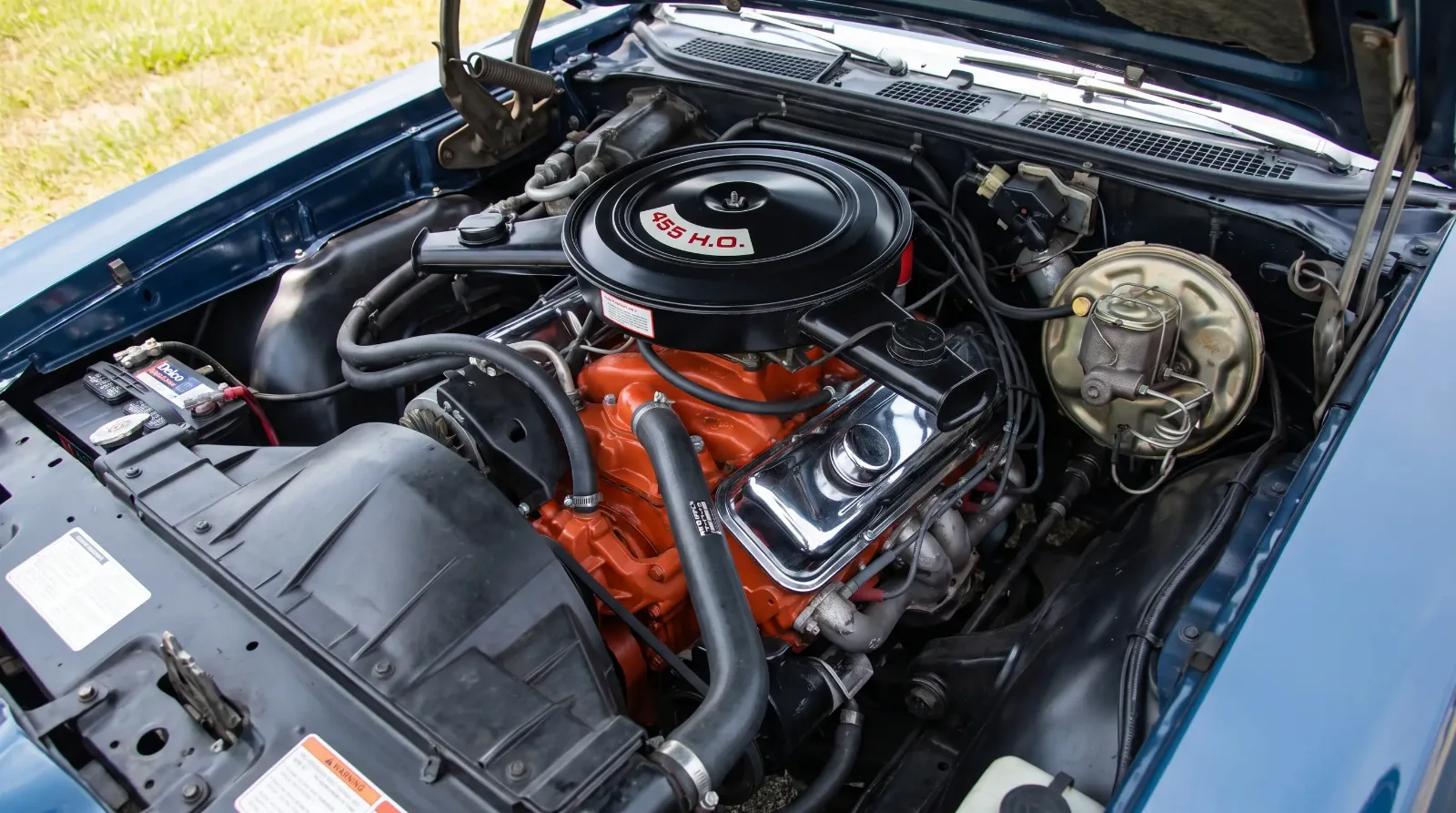 1970 GTO engine bay with 455 V8 installed