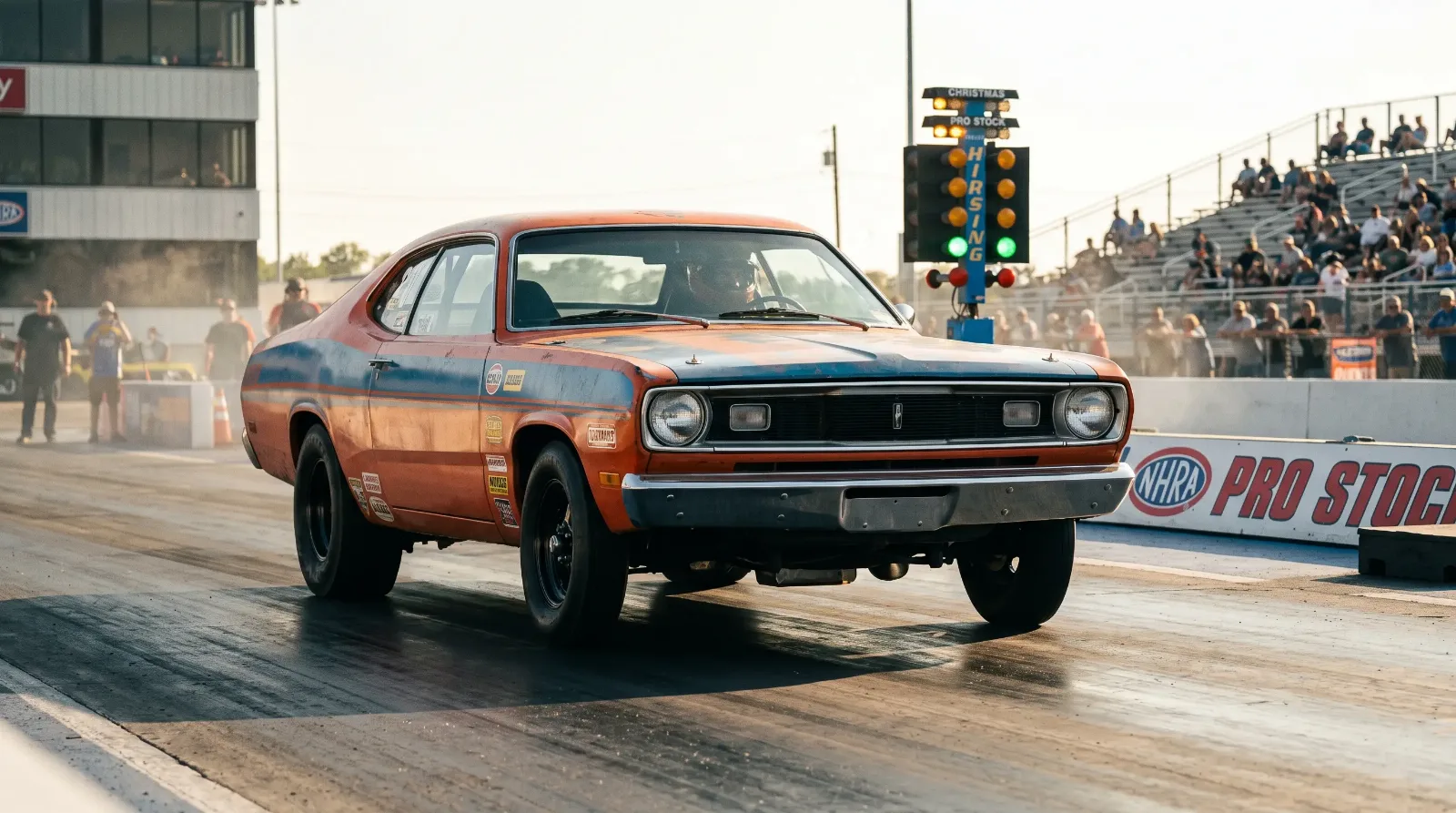 Chrysler Hemi Duster staged at the starting line