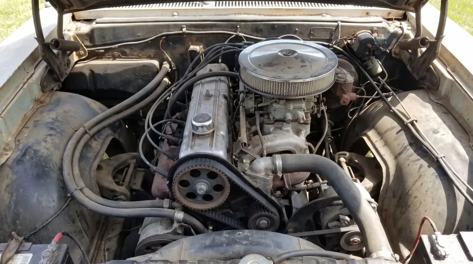 1966 Pontiac OHC Sprint six engine bay with timing belt