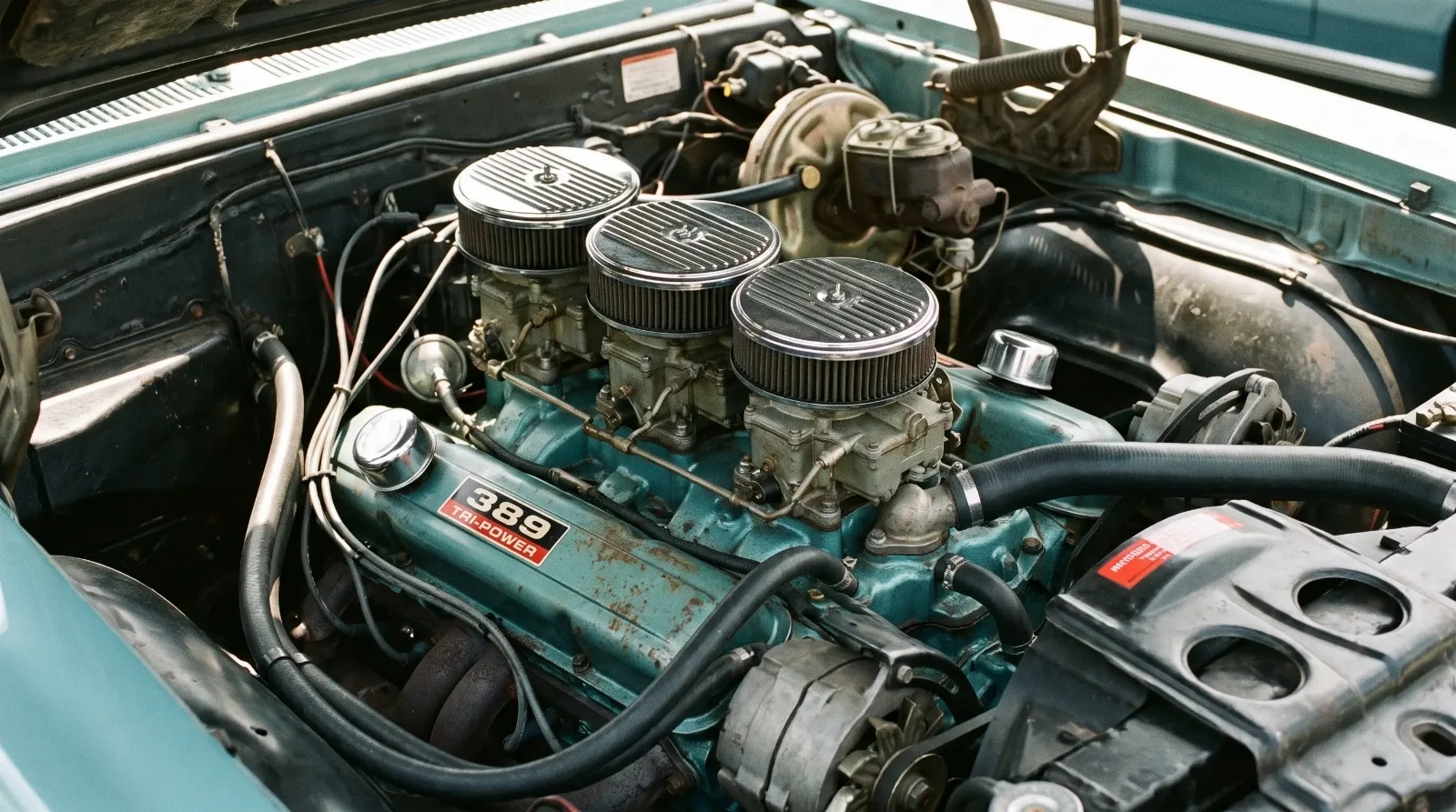 1966 GTO 389 Tri-Power engine bay detail