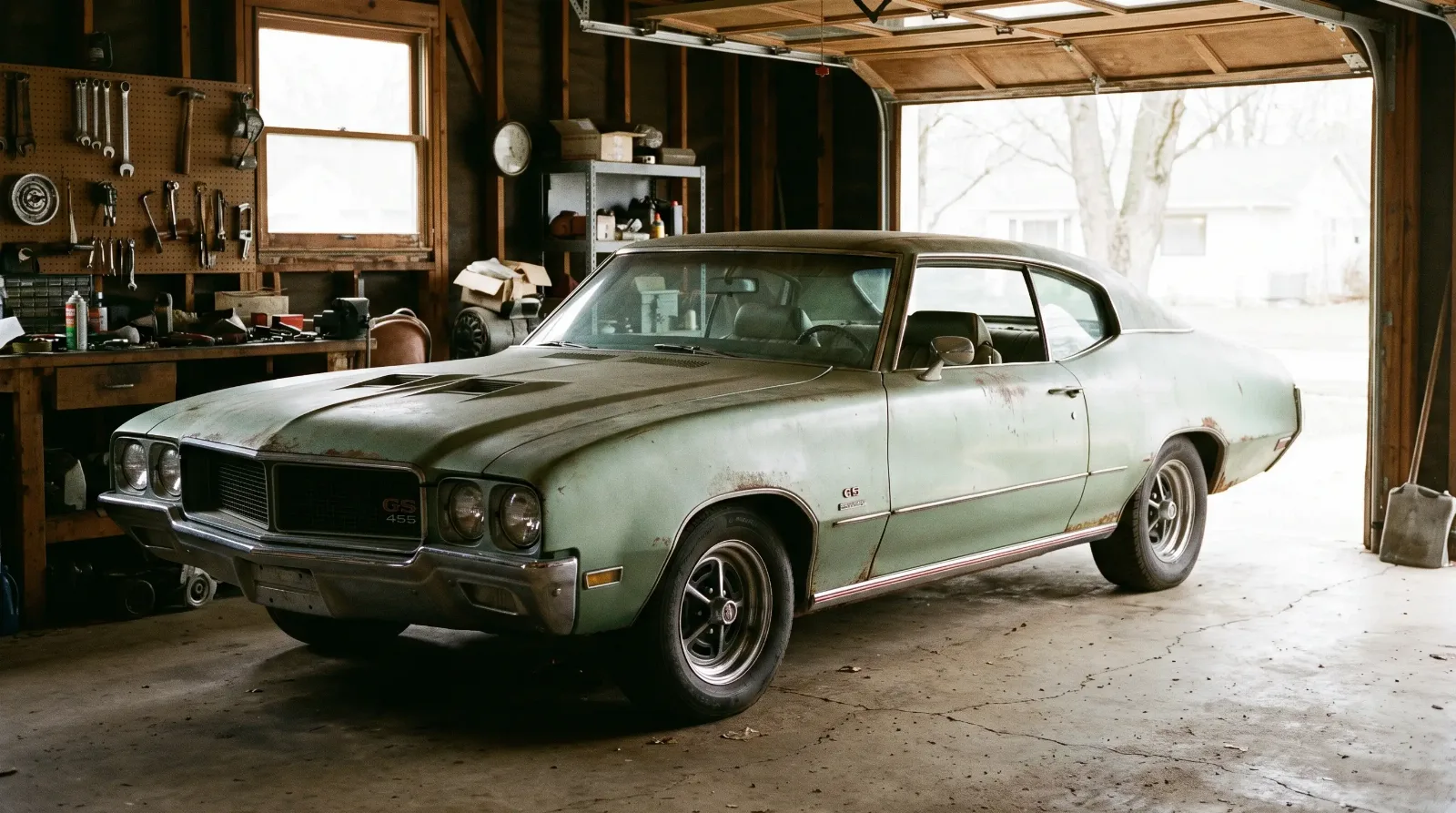 1970 Buick GS 455 unrestored survivor with original patina in an old garage