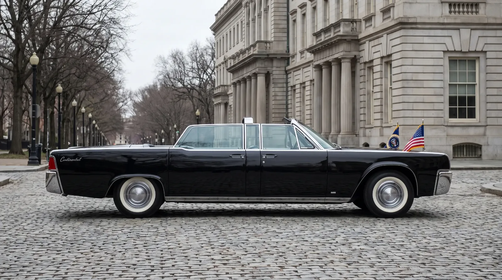 Black 1961 Lincoln Continental four-door convertible presidential parade limousine